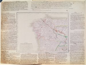 Galícia térképe a francia hadsereg útvonalával és egy naplóval, az 1809. januári hadjáratból (toll és tus, színes metszet)